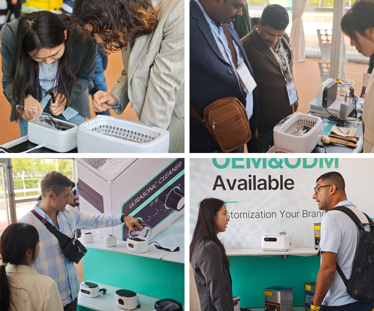 潔盟銷售團隊在第137屆廣交會現(xiàn)場與客戶交談